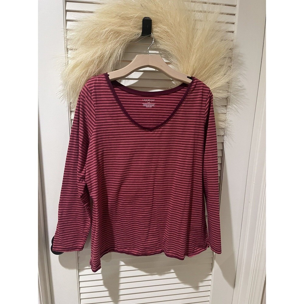 Lane Bryant Red long sleeve striped cotton spandex tee shirt size 18/20​